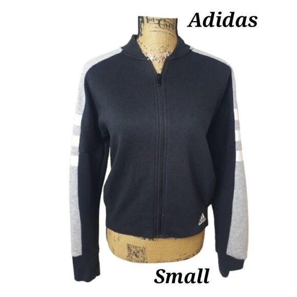 Adidas Women's Jacket Small Sport ID Bomber 3-Stripes Black & Gray Full Zip - Picture 2 of 7